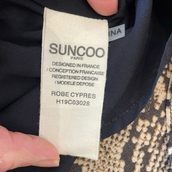 Suncoo Paris Dress Snake Animal Print Longsleeve Wrap Ruffled Sheer Large New - Picture 11 of 12